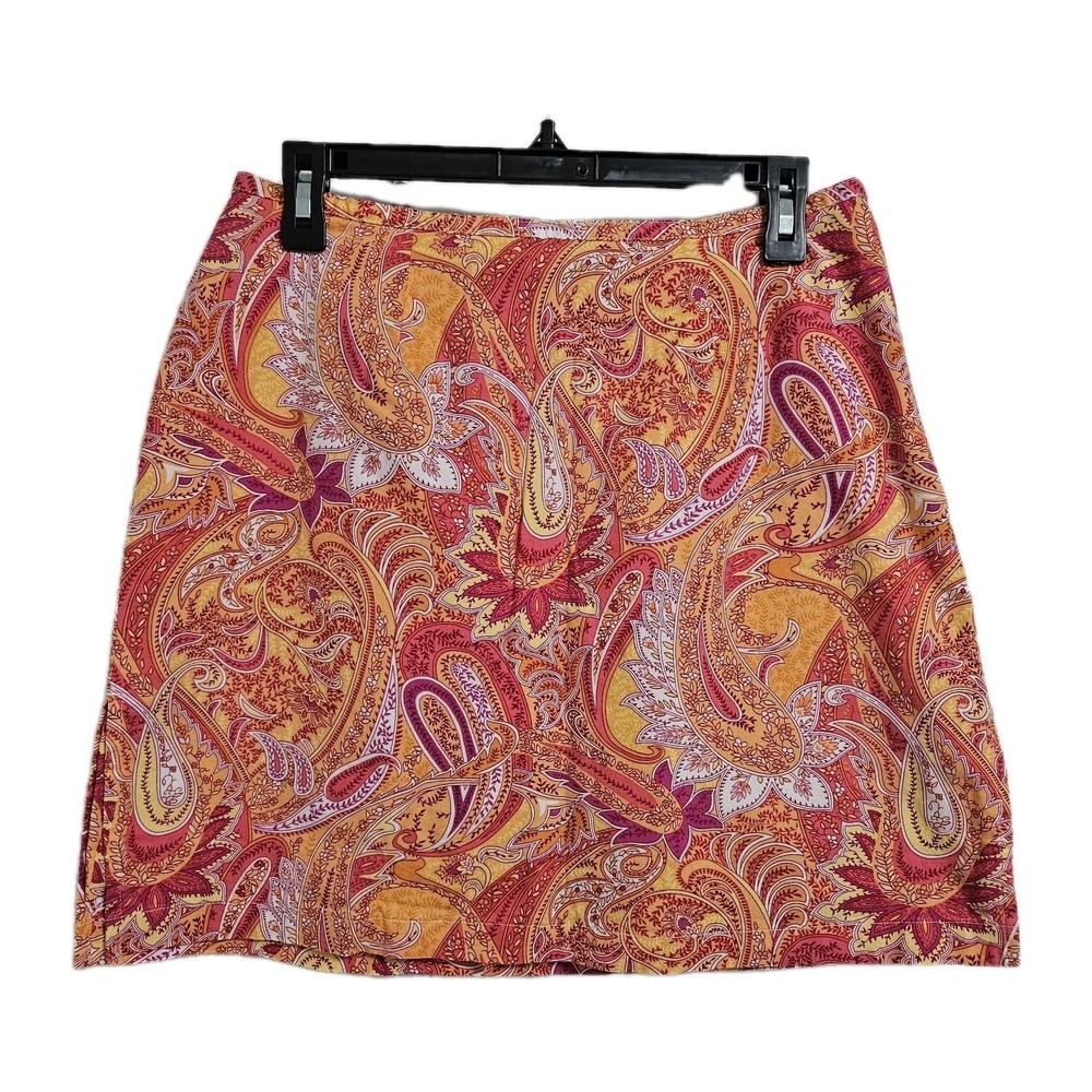 Kim Rogers Skort‎ Girls 12 Pink Orange Paisley Cotton Blend Side Zip Mini Skirt